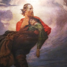 Olio su tela raffigurante Garibaldi e la moglie Anita morente - Luigi De Servi
