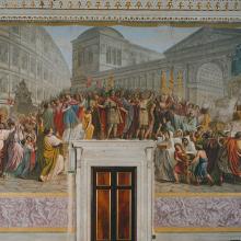 Sala delle Guardie,affresco che raffigura l' Imperatore Traiano che conduce la sposa Plotilla nella Domus Aurea