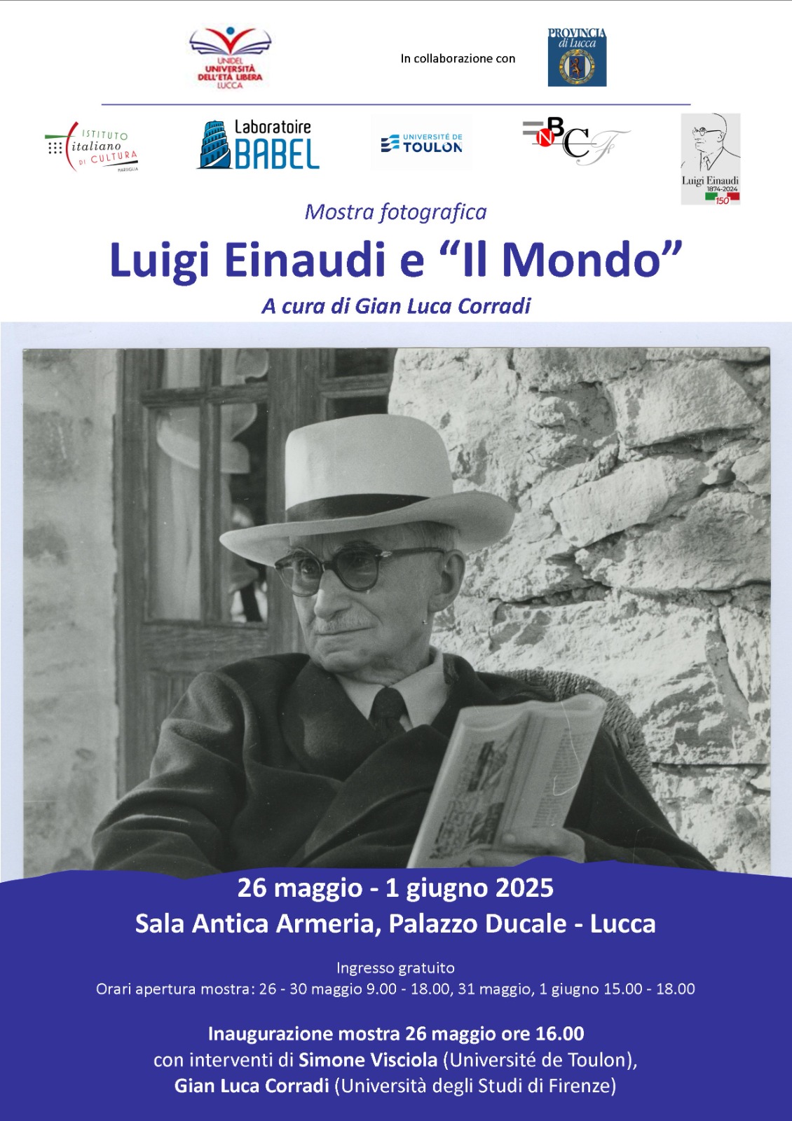 PALAZZO DUCALE - Una mostra dell'Unidel su Luigi Einaudi nel 150esimo anniversario della nascita