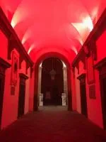 Immagine ingresso Palazzo Ducale illuminato di rosso per la campagna del fiocco bianco